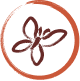 Logo with a stylized flower design in brown color